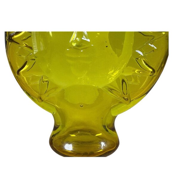 Vintage Yellow Glass Sun Face Bottle Vase with Cork Stopper Retro Mid Century - Picture 7 of 8